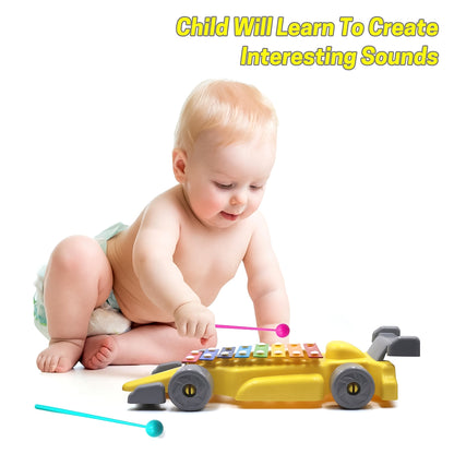 Wukusy musical car piano xylophone toy set with colorful plastic keys and a compact car shape for kids' musical play.