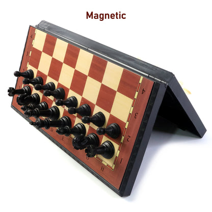 Wukusy portable chess set with plastic chess pieces, compact and lightweight toy for playing chess on the go.
