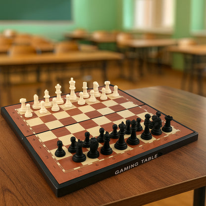 Wukusy premium portable chess set with plastic chess pieces, compact travel-friendly toy for chess enthusiasts.