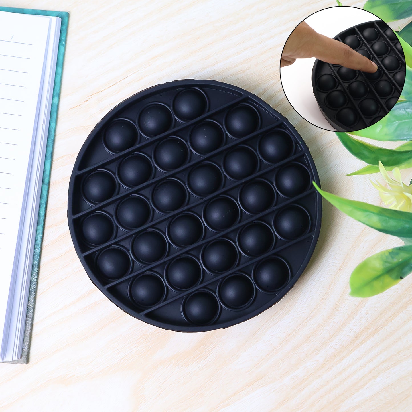 Wukusy premium round silicone Pop It fidget toy with colorful bubbles, designed for sensory play and stress relief.