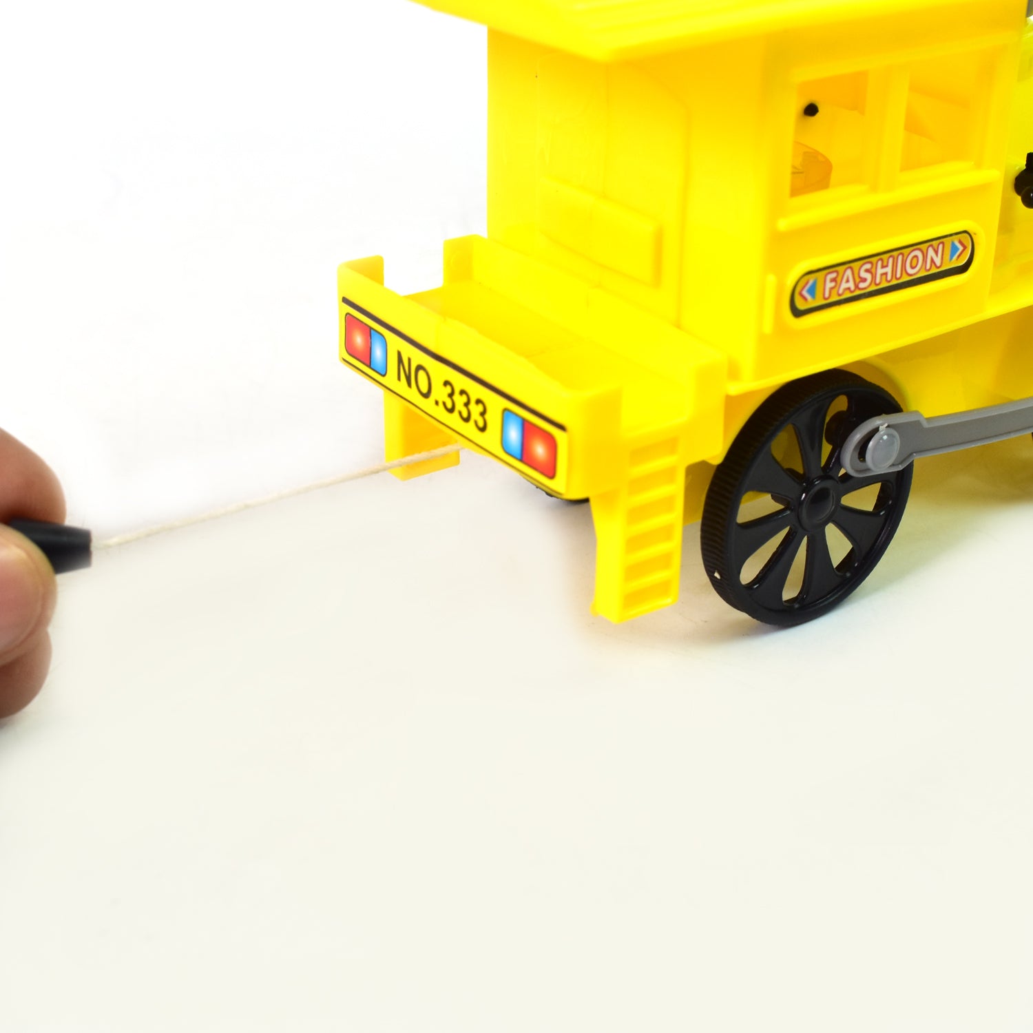 Wukusy Pull and Go Train toy with light-up feature, plastic string, and pull-back motion in mixed colors for kids.