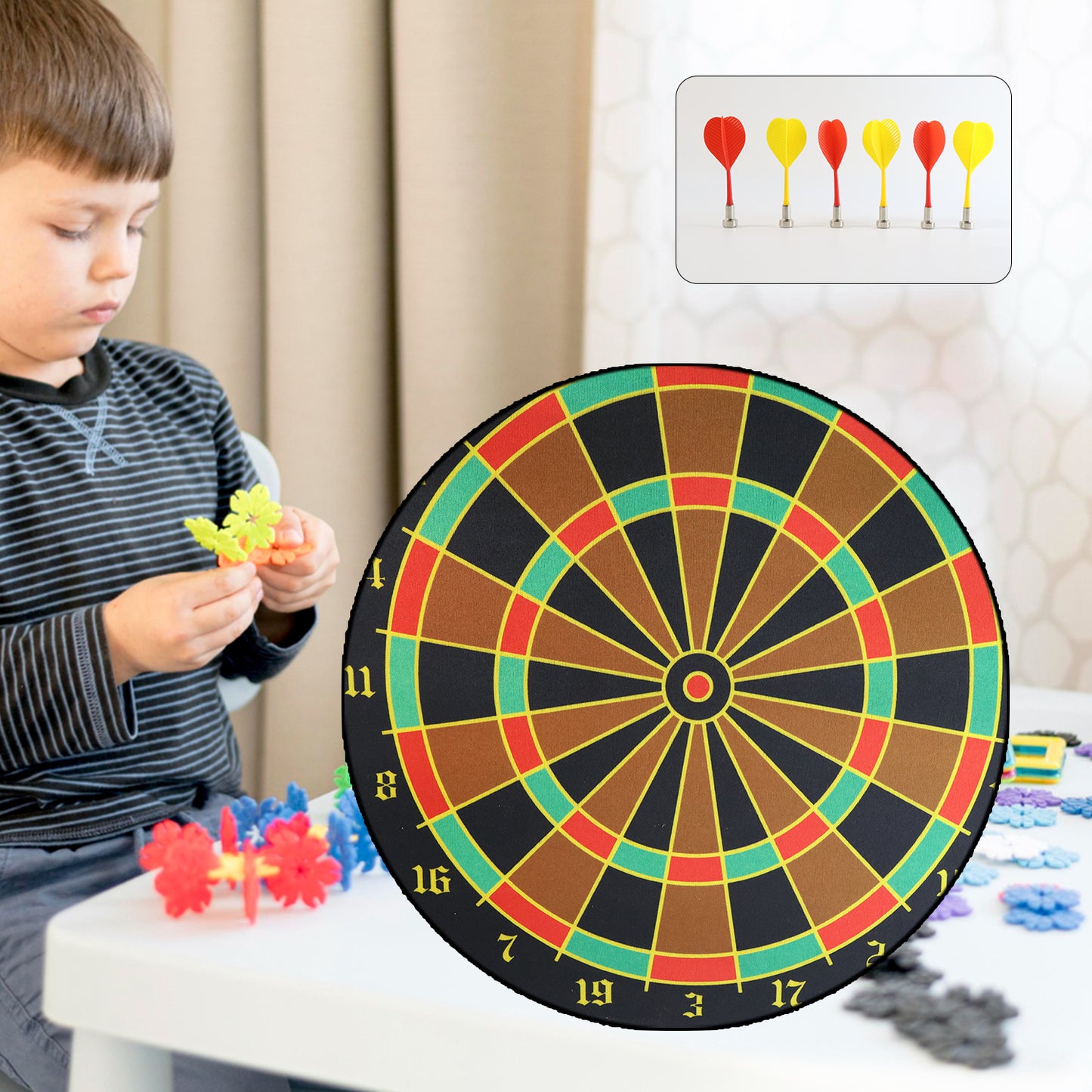 Wukusy roll-up double-sided dartboard game set, featuring a foldable design and double-sided target surfaces for fun indoor play.