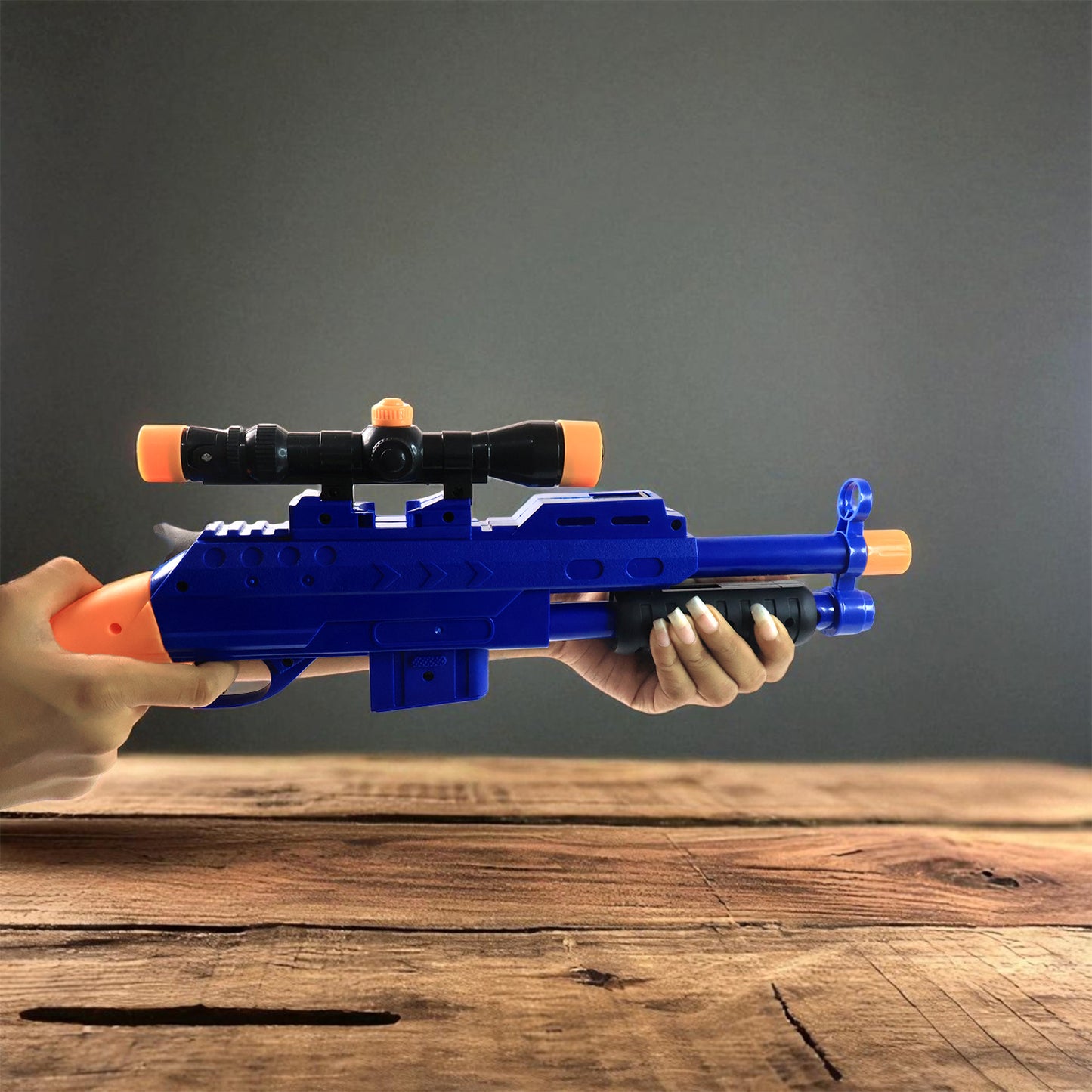 Wukusy Shot Air Gun Toy with scope and 8 soft foam bullets, suitable for kids, featuring realistic design and safety features.
