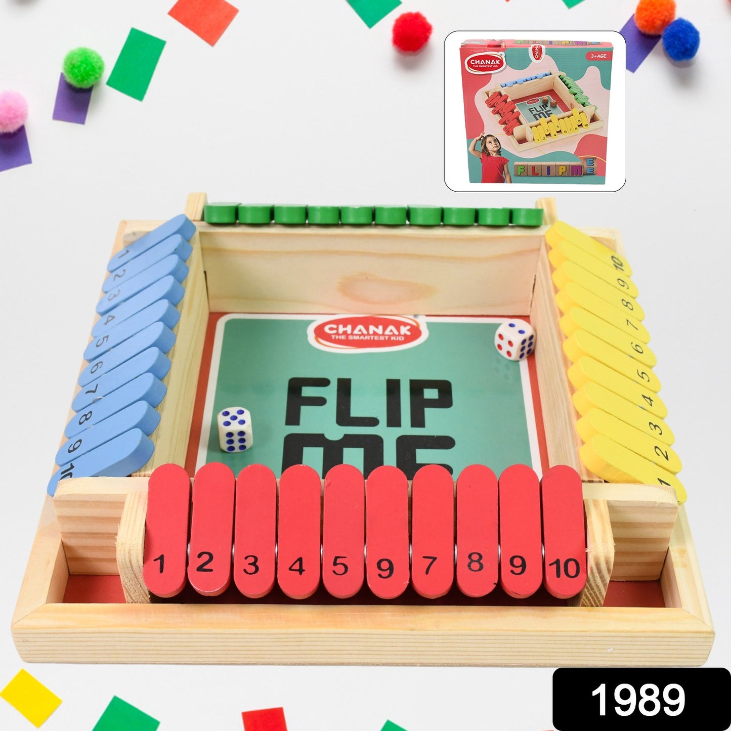 Wukusy Shut The Box dice game set featuring a classic flip-me multiplayer toy with numbered tiles and dice for interactive fun.