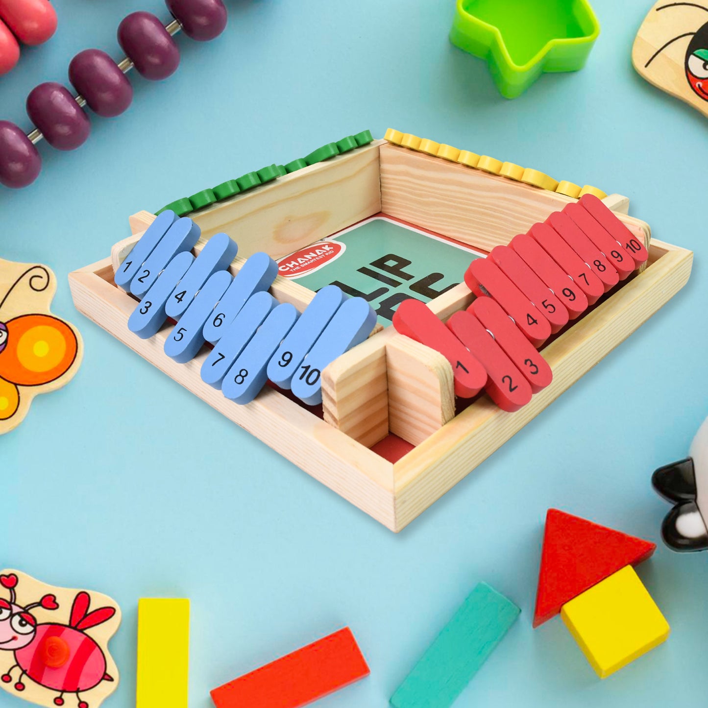Wukusy Shut The Box dice game set with wooden tiles and dice, classic flip me multiplayer toy for family fun and game nights.