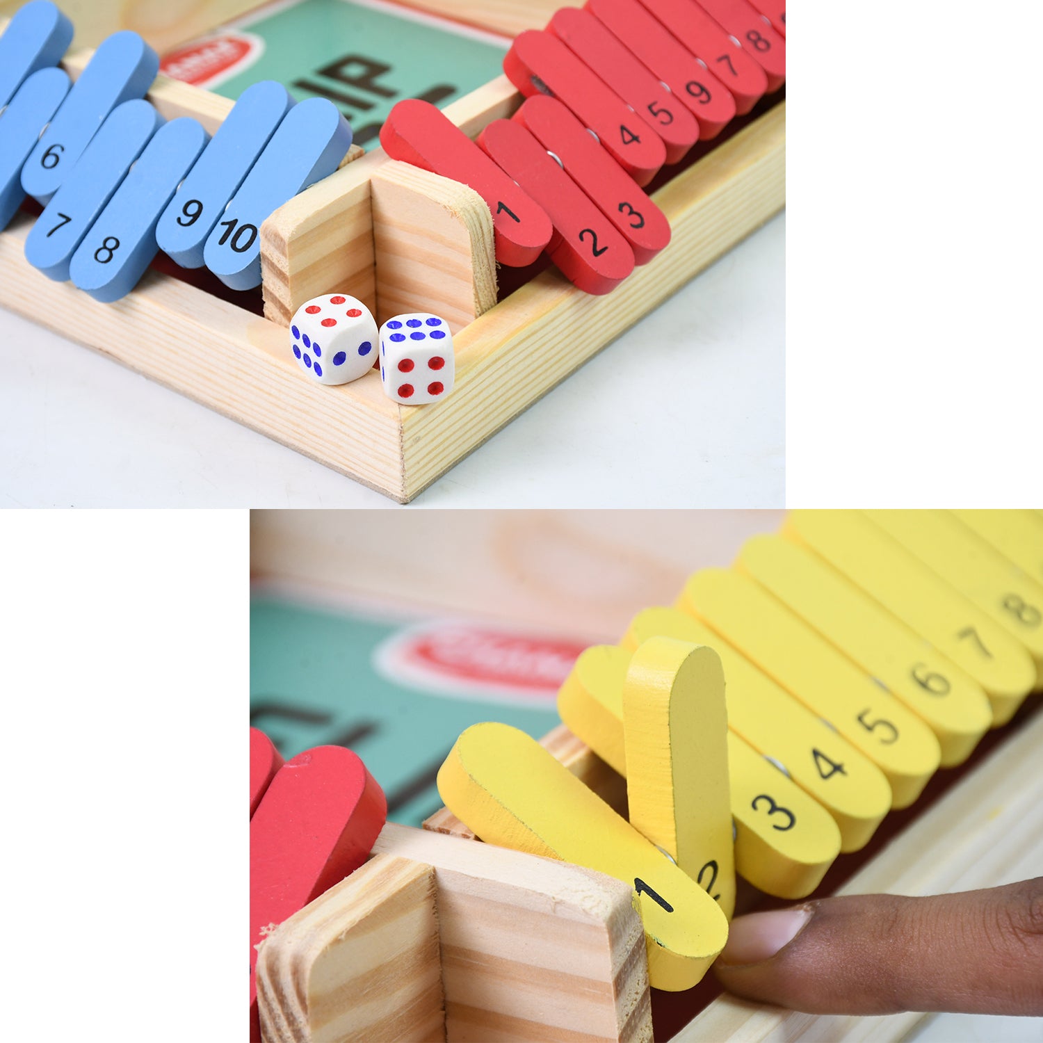 Wukusy Shut The Box dice game set with colorful tiles, classic toy for multiplayer fun and entertainment.