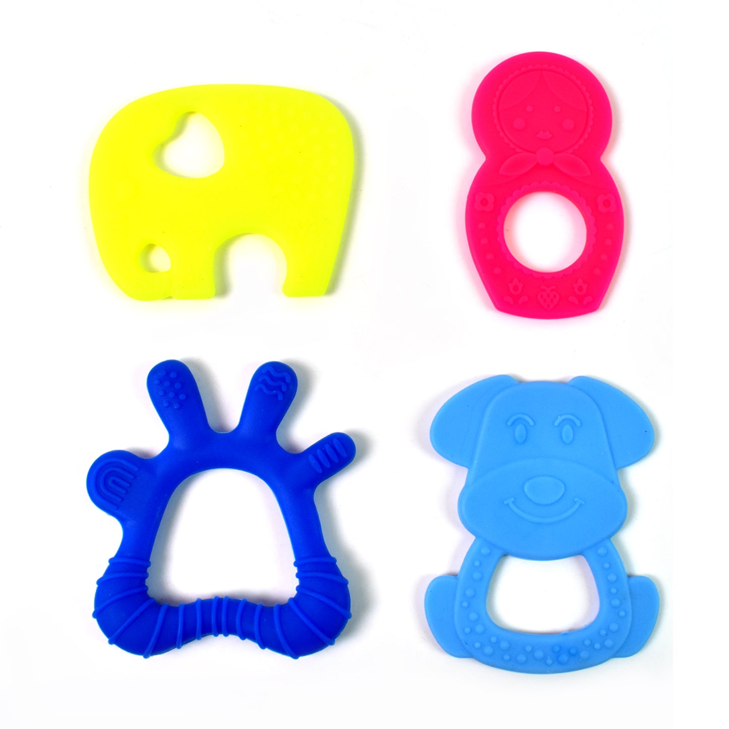 Wukusy silicone baby teether pack with colorful mix design, soft and safe toy for soothing infants' gums.