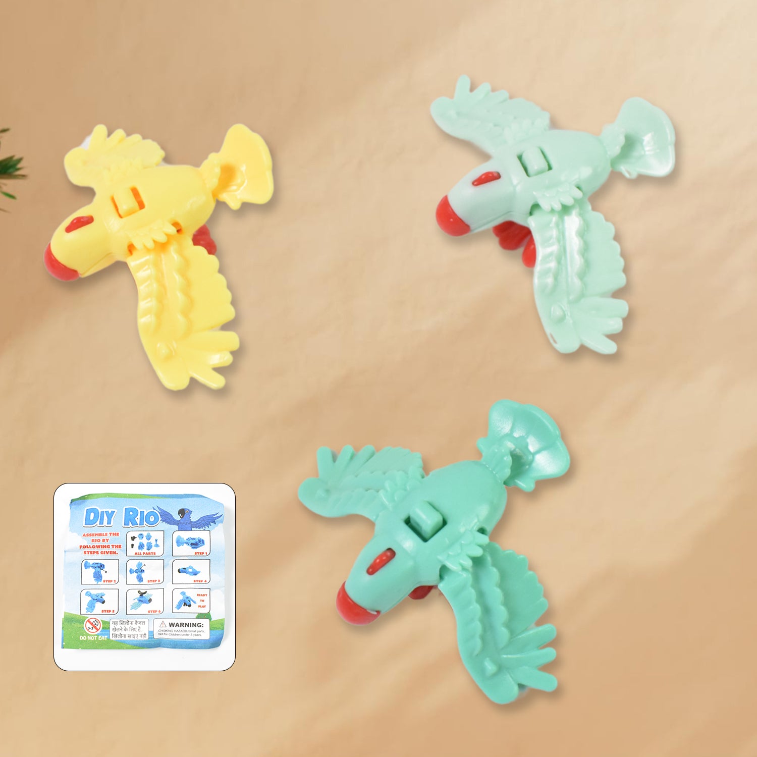 Colorful small DIY Rio Birds toy by Wukusy for children aged 3-6, featuring a mix of vibrant bird designs and playful details.
