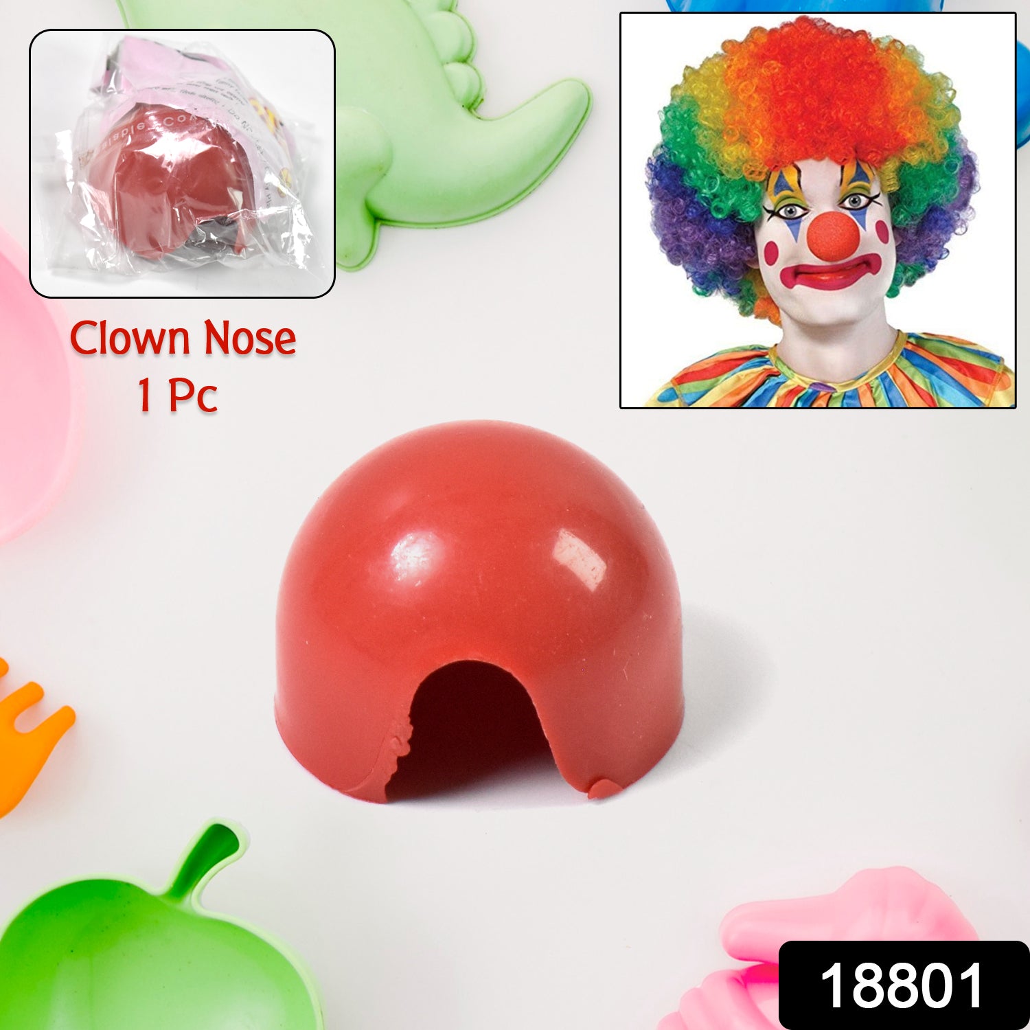 Small plastic Joker clown nose toy by Wukusy, featuring a mix of bright colors, perfect for costumes and playful dress-up fun.