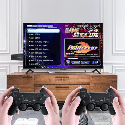 Wukusy wireless game controller with 10,000+ games, 4K HD game sticks, 2.4GHz wireless, and 64GB memory card for video gaming.
