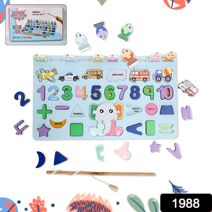 Wukusy wooden number puzzle match board with magnetic rod, educational toy for counting and number matching for children.