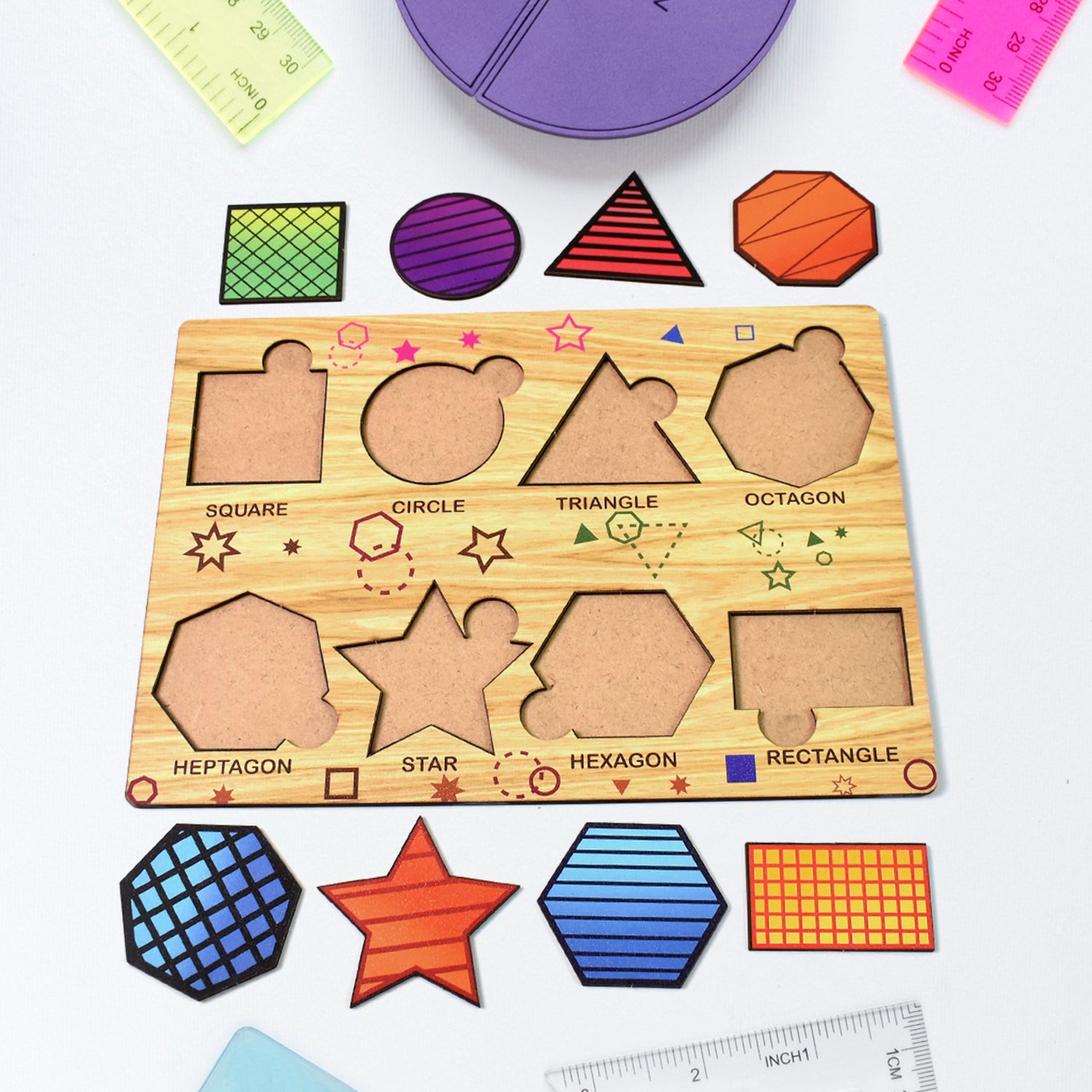 Wukusy wooden triangles puzzle educational toy set with colorful geometric shapes for learning and play.