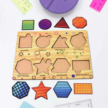 Wukusy wooden triangles puzzle educational toy set with colorful geometric shapes for learning and play.