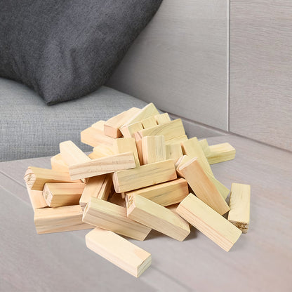 Wukusy wooden tumbling stacking tower game with 48 blocks and 2 dice, colorful wooden toy for kids play and stacking fun.