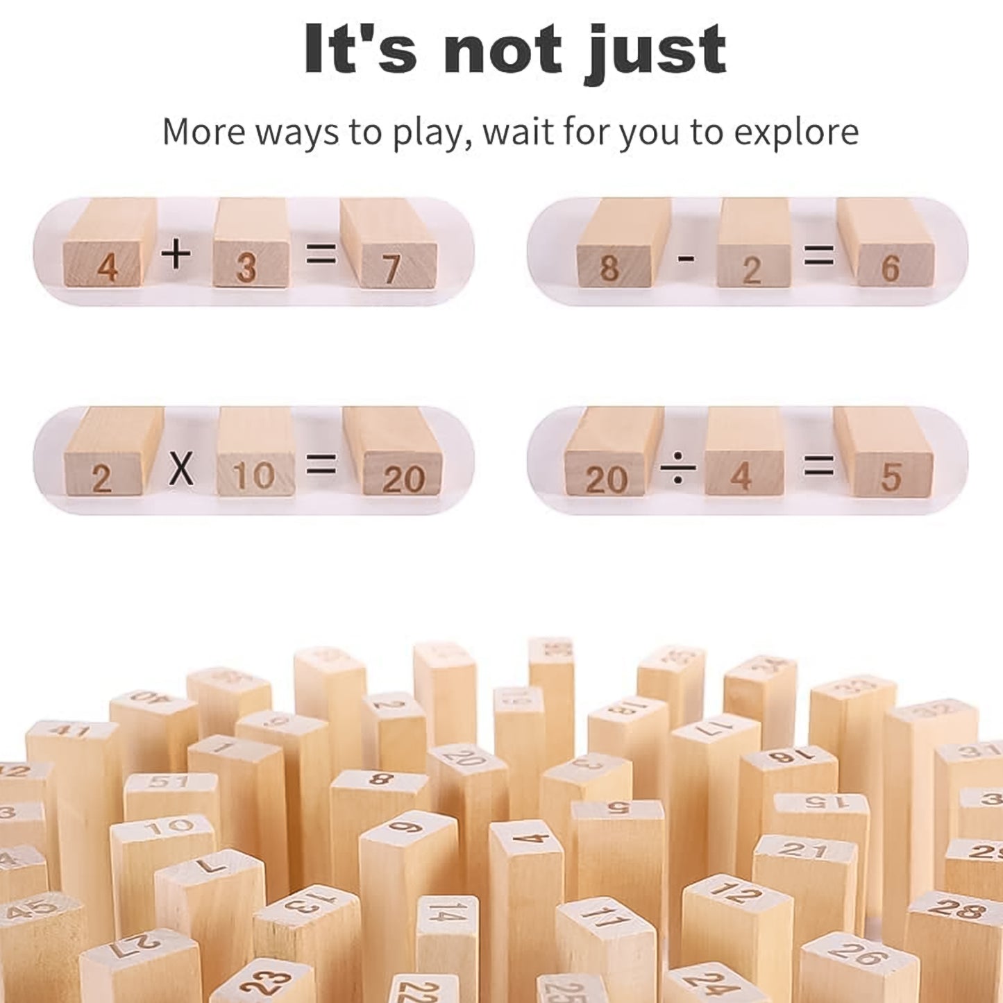 Wukusy wooden tumbling stacking tower game with 48 blocks and 2 dice, colorful wooden toy for kids.