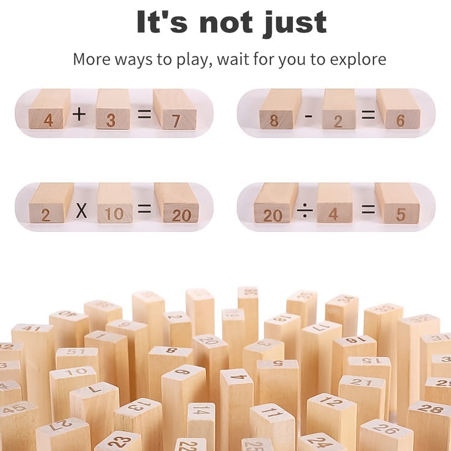 Wukusy wooden tumbling stacking tower game with 48 blocks and 2 dice, colorful wooden toy for kids.