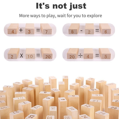Wukusy wooden tumbling stacking tower game with 48 blocks and 2 dice, colorful wooden toy for kids.