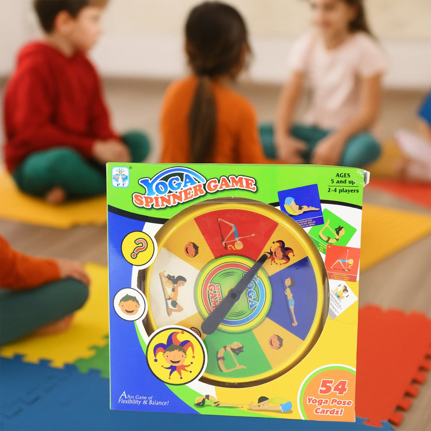 Wukusy Yoga Spinner Game set for kids and adults, featuring colorful spinning toys for fun and active play.