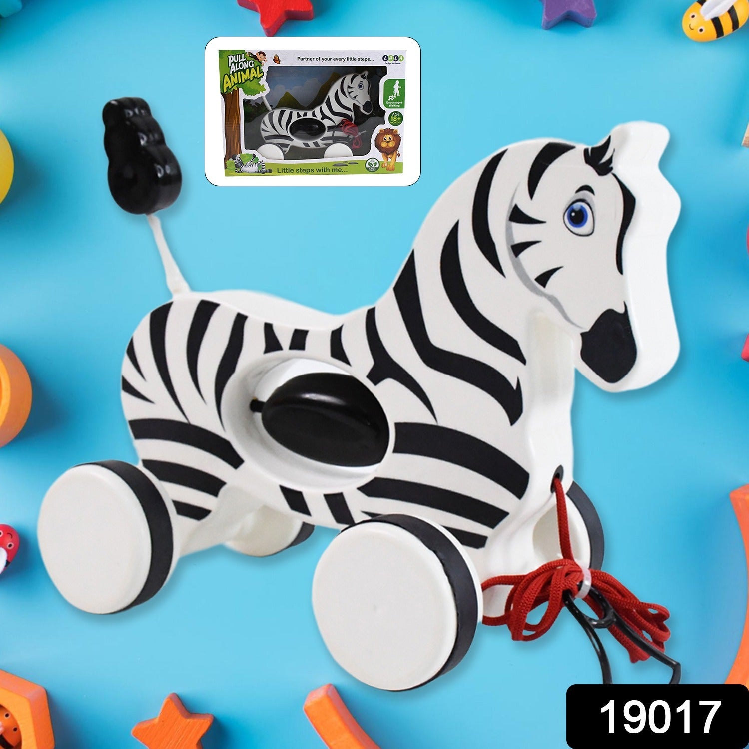 Wukusy zebra pull-along toy for babies, early walking rope toy with colorful design, ideal for helping toddlers develop balance.