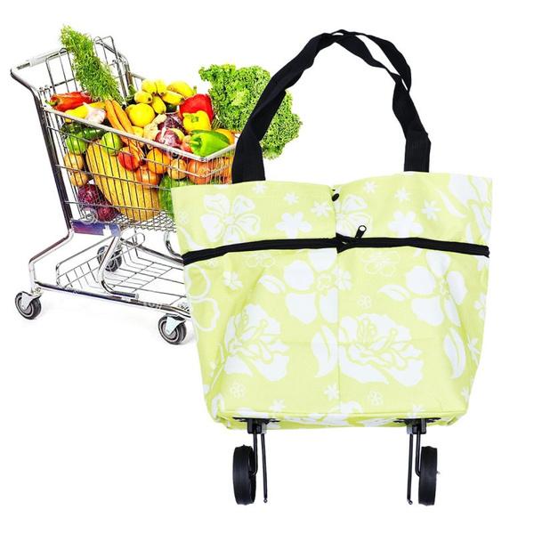 Wukusy 1652 folding trolley shopping bag for travel, lightweight and collapsible luggage cart with handles and spacious interior.