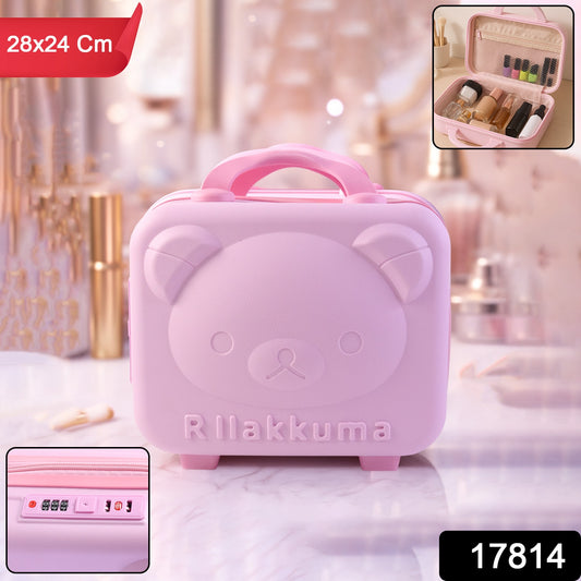 Wukusy bear-shaped hard shell kids' travel storage case with 3-digit lock and handle, featuring a playful bear design.