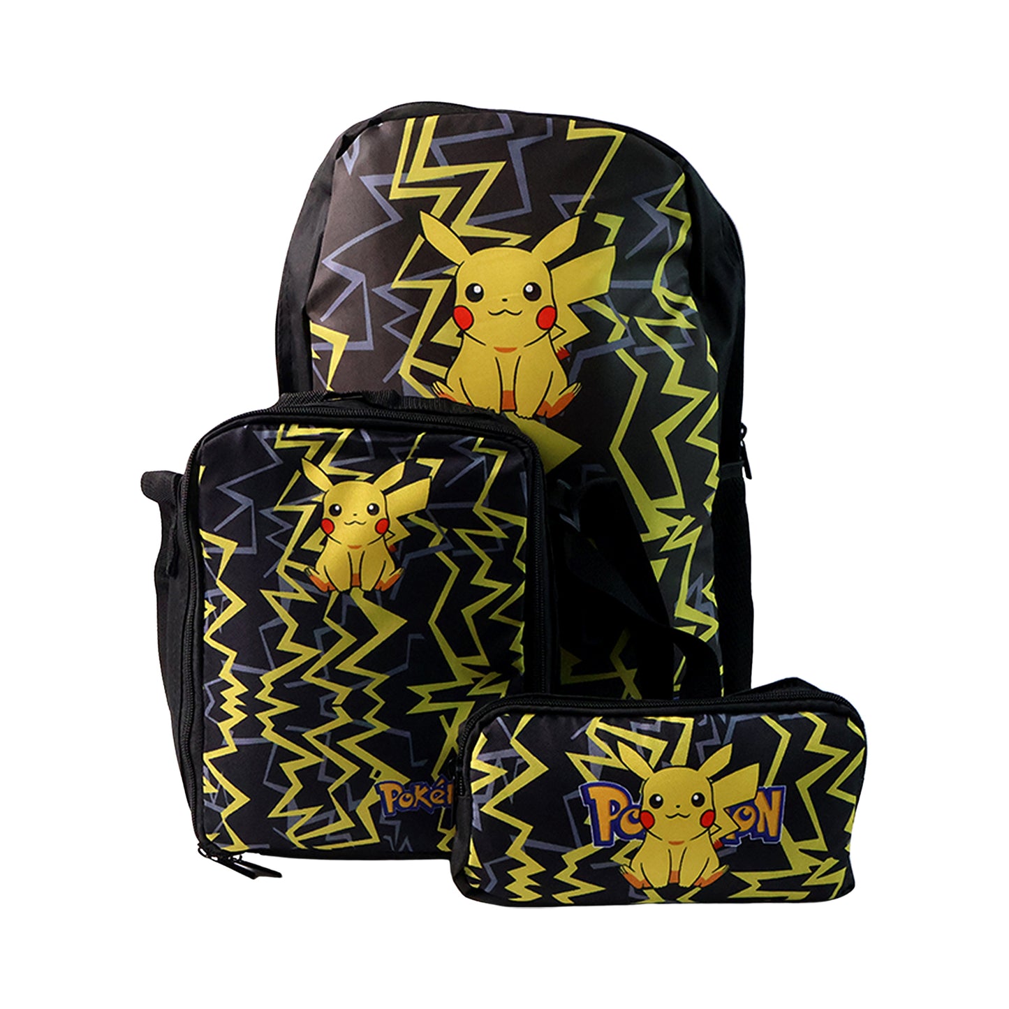 Wukusy cartoon character school bag combo set for kids, includes three colorful travel bags with fun cartoon designs.