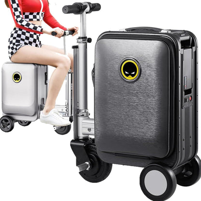 Wukusy electric suitcase smart travel luggage with scooter design, removable battery, and speed control, suitable for modern travelers.