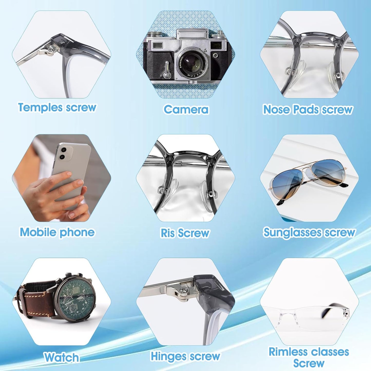 Wukusy travel eyeglass repair kit with screwdrivers, screws, and tools for on-the-go eyewear repairs in a compact set.