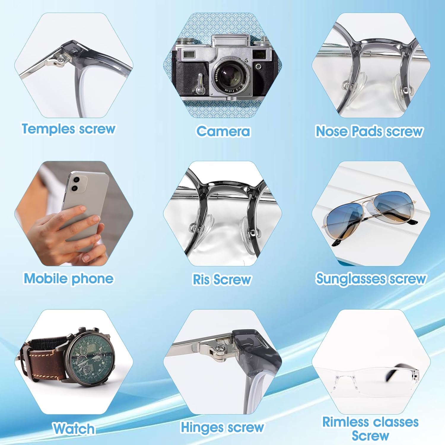 Wukusy travel eyeglass repair kit with small screwdrivers, screws, and tools for fixing glasses on the go.