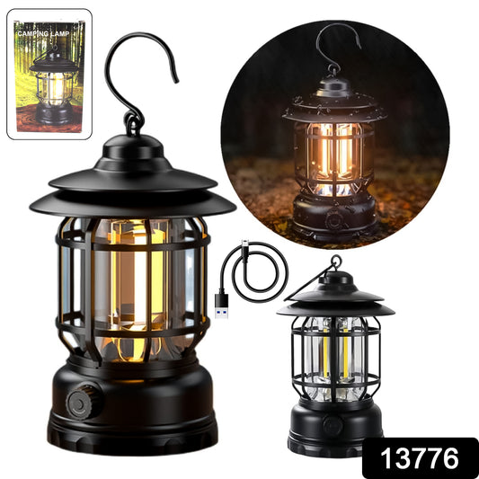 Wukusy retro-style LED camping light with rechargeable battery, ideal for travel and outdoor use, compact and portable design.
