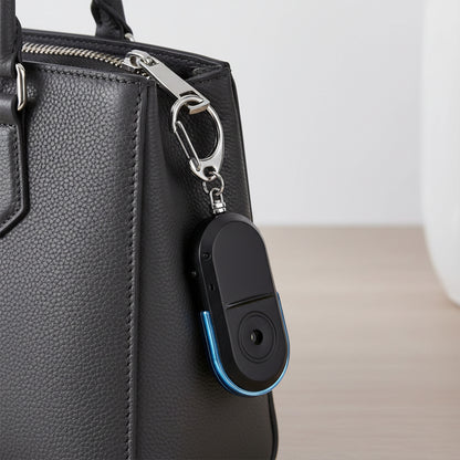 Wukusy travel personal safety alarm keychain with loud siren and LED light for emergency safety and security.