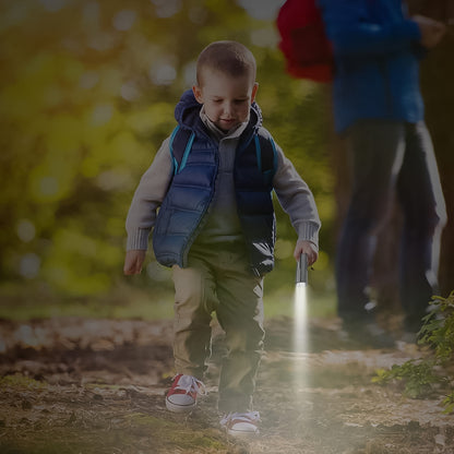 Wukusy portable mini travel torch, super-bright LED flashlight with 3AAA batteries, compact and battery-included.