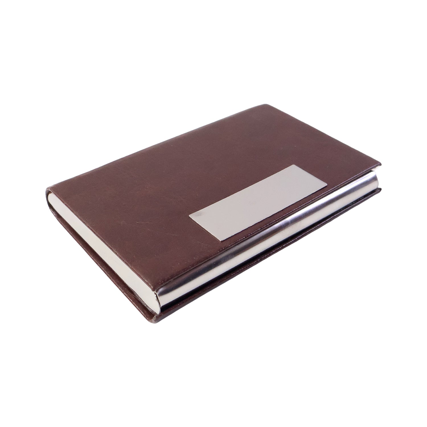 Wukusy travel premium executive business card holder, sleek black leather with metal accents, designed for secure card storage.