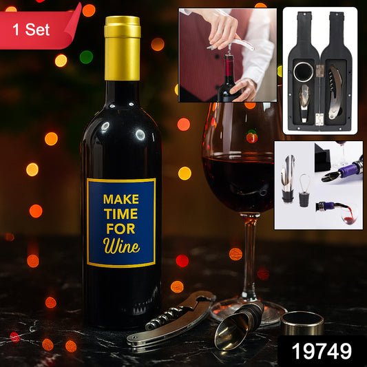 Wukusy travel wine bottle shape bar accessory gift set with corkscrew, stopper, and pourer for wine enthusiasts.