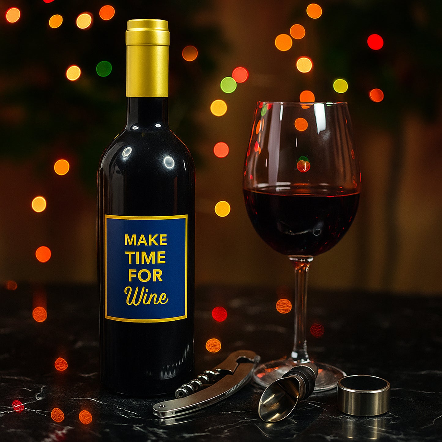 Wukusy travel wine bottle-shaped bar accessory gift set with corkscrew, stopper, and pourer in sleek design