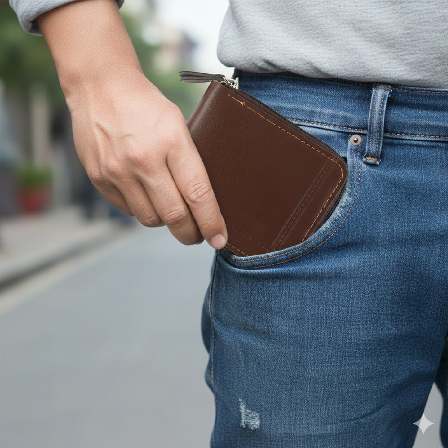 Wukusy premium zip-around travel card holder wallet with multiple card slots and secure zipper closure.