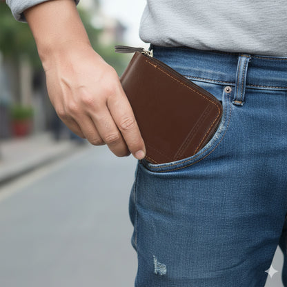 Wukusy premium zip-around travel card holder wallet with multiple card slots and secure zipper closure.