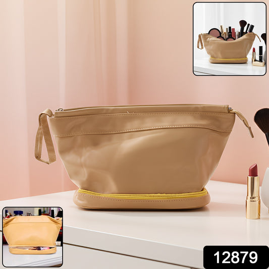 Wukusy travel cosmetic makeup storage bag, spacious design with multiple compartments for organizing beauty essentials.