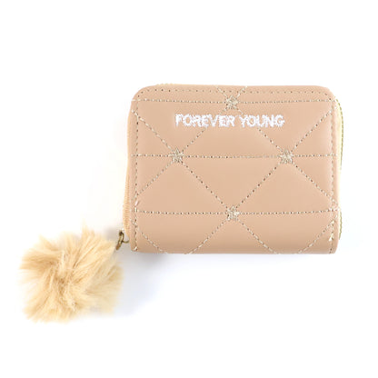 Wukusy stylish kids travel wallet with soft fur zip puller, featuring multiple compartments and colorful design for children.