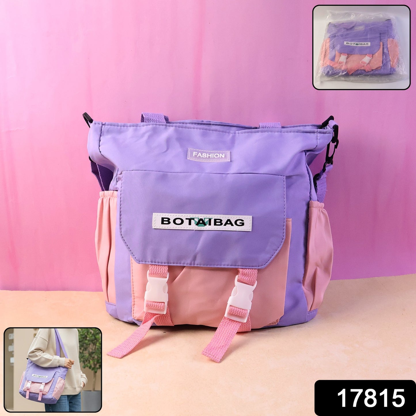 Wukusy trendy multi-pocket shoulder tote sling bag for travel with multiple compartments, shown in a stylish design.