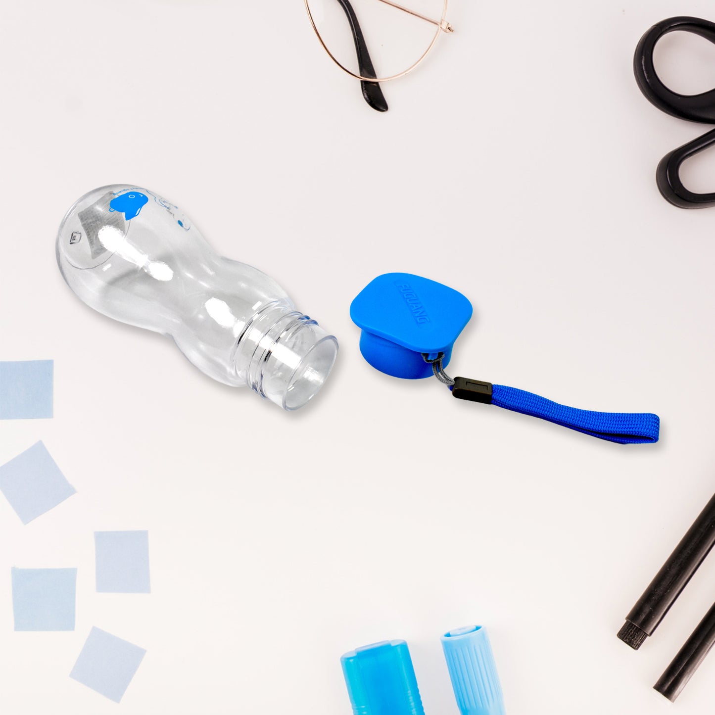 Transparent Wukusy portable water bottle with carry strap, 280ml capacity, ideal for travel and outdoor use.