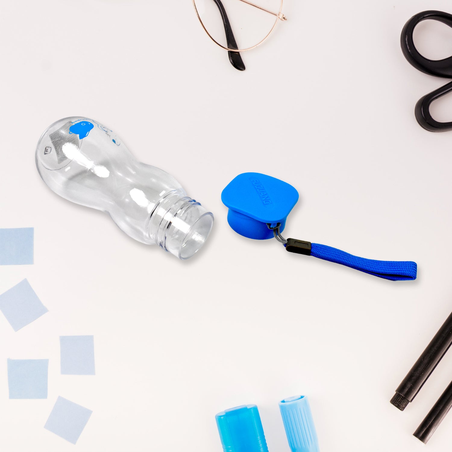 Transparent Wukusy portable water bottle with carry strap, 280ml capacity, ideal for travel and outdoor use.