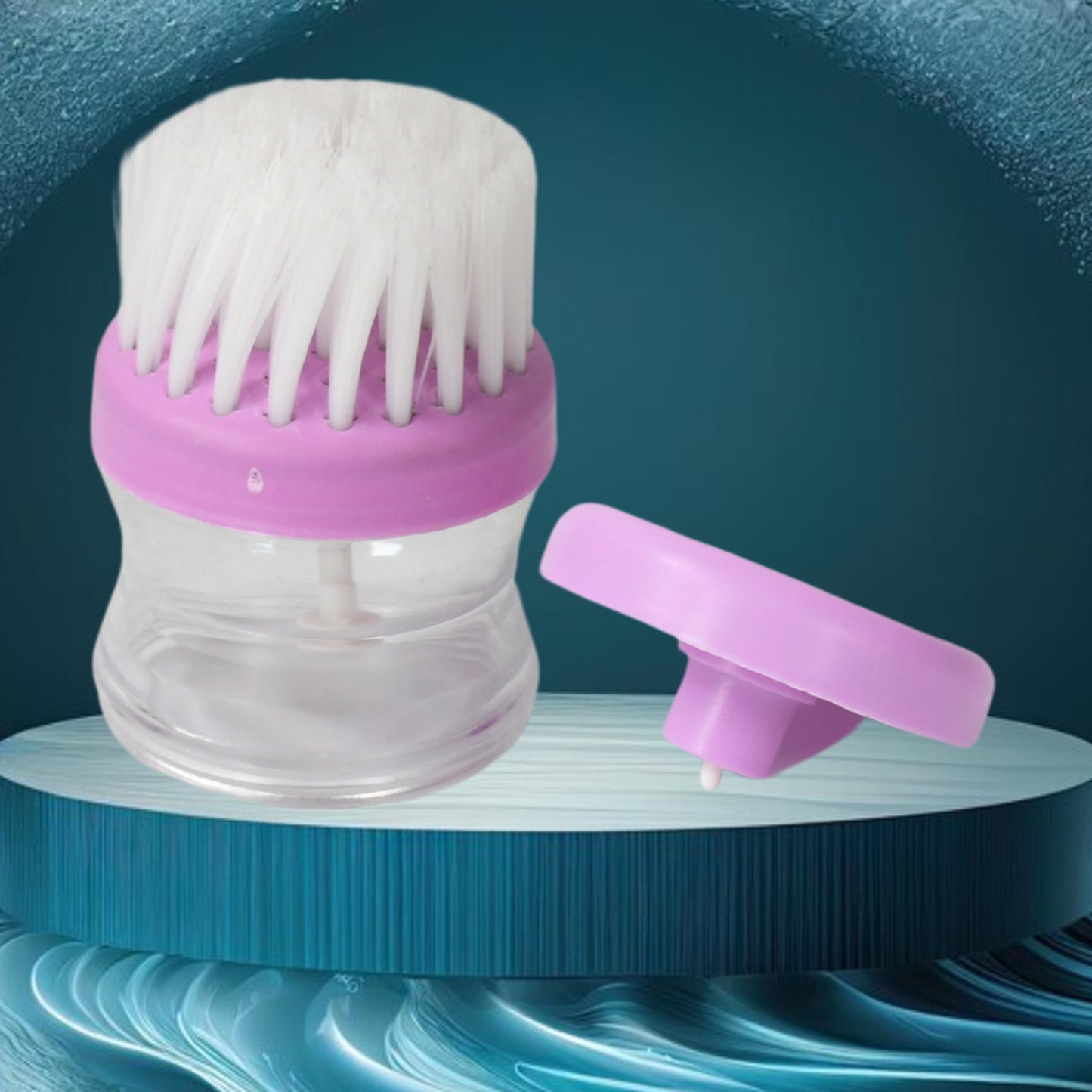 Multicolour plastic wash basin brush cleaner with liquid soap dispenser, Wukusy kitchen tool for cleaning and dishwashing.