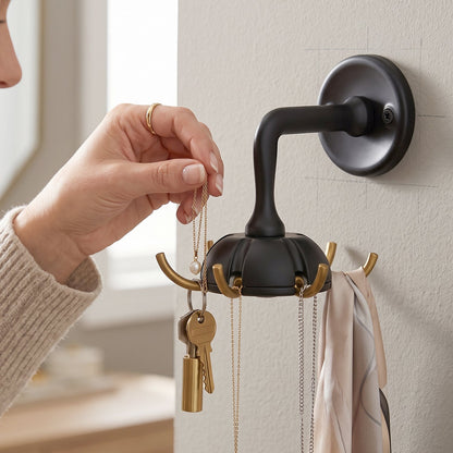 Heavy duty wall-mounted multi hook by Wukusy for keys, bags, clothes, and jewelry, shown mounted on a wall with multiple hooks.