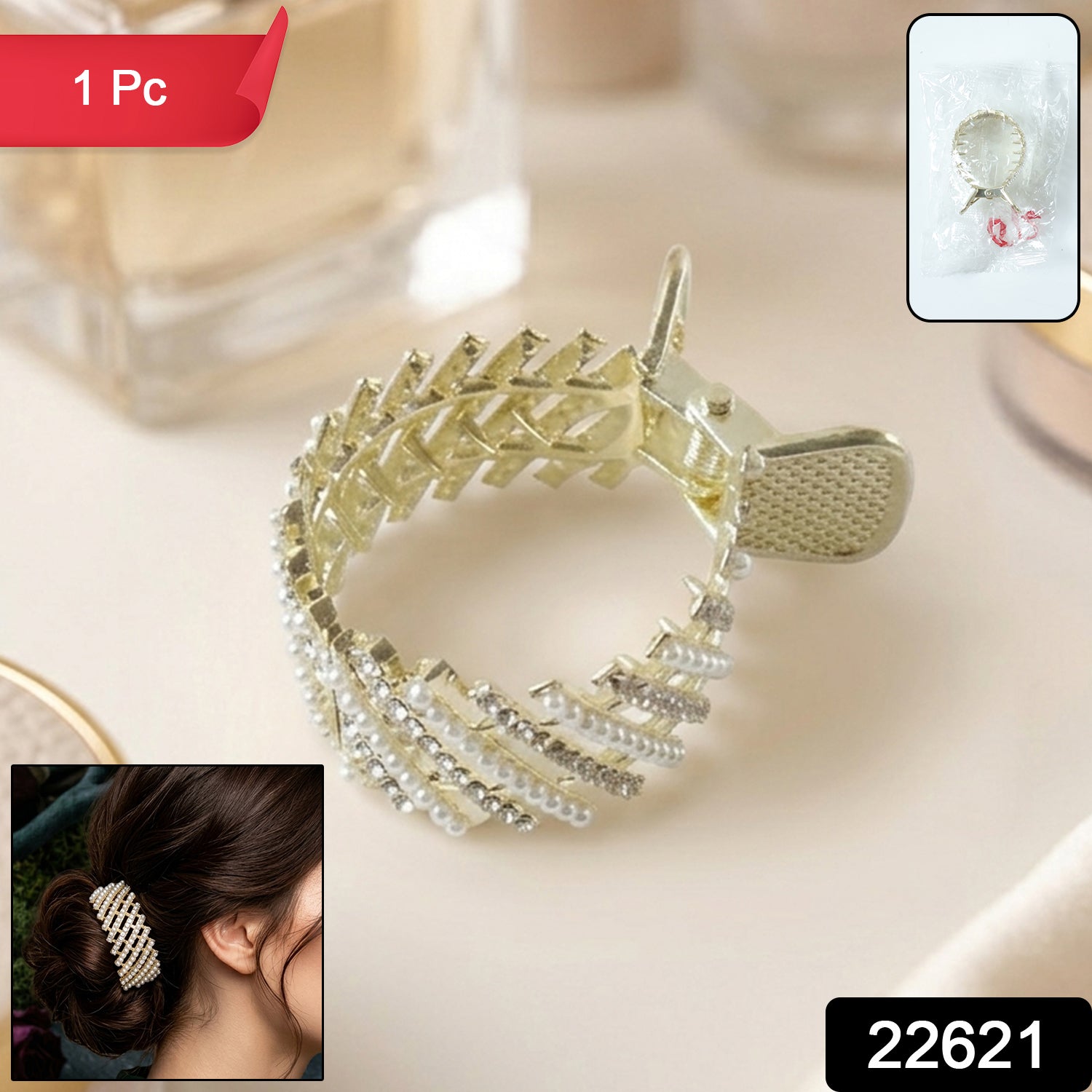 Wukusy premium metal hair claw clip with pearl-studded design, showcasing a stylish and durable hair accessory for everyday use.