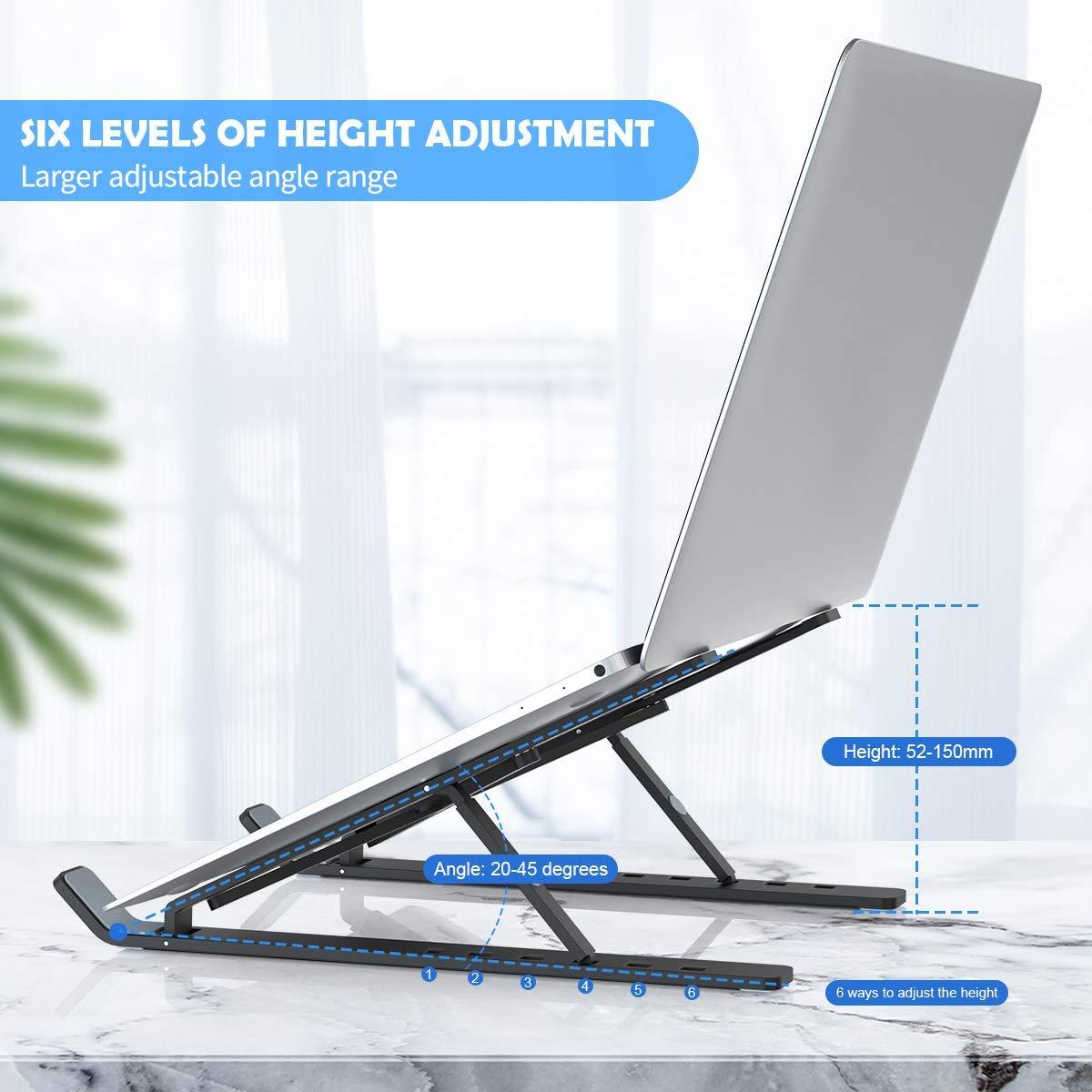 Wukusy 1320 adjustable office laptop stand holder with built-in foldable legs and high-quality fiber for ergonomic workspace support.