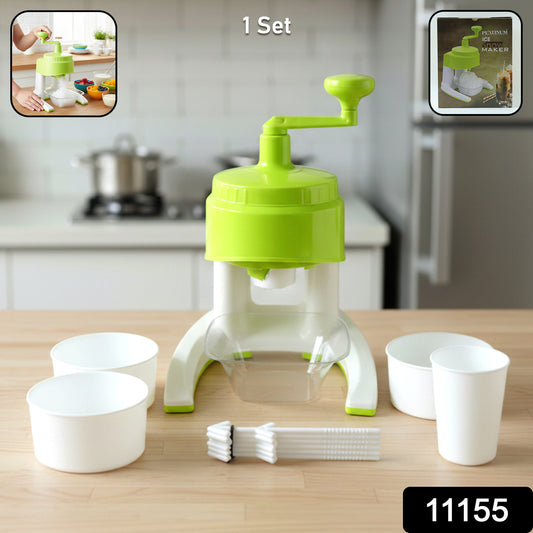 Wukusy manual hand crank ice crusher with colorful body, used for making crushed ice for drinks and desserts.
