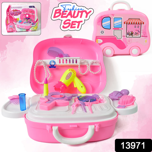 Wukusy beauty makeup case and cosmetic toy set with colorful pretend makeup accessories and compact storage.