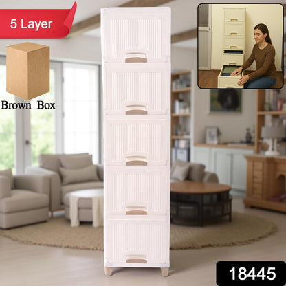 Wukusy multi-purpose 5-layer plastic storage drawer cabinet with multiple compartments for home and office organization.
