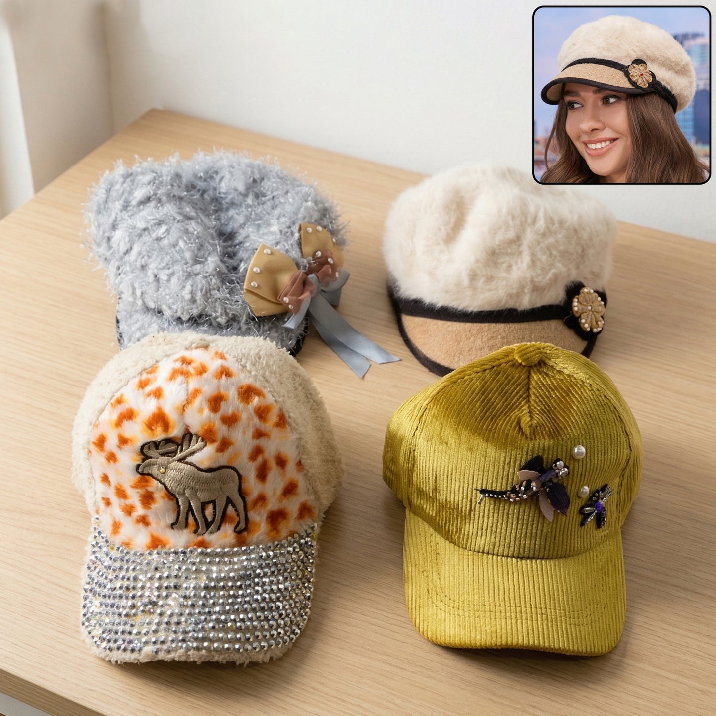 Wukusy designer cap featuring stylish winter and summer mixed fabric in a versatile, trendy fashion for all seasons